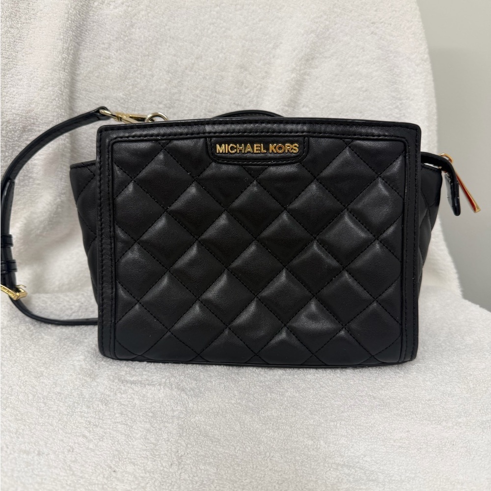 Michael Kors Black Quilted Leather Crossbody with Gold Hardware